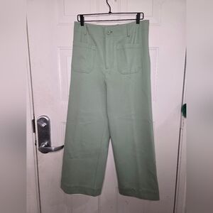 Jones New York Lime Green Patch Pocket Wide Leg Cropped Womens Pants Size 14